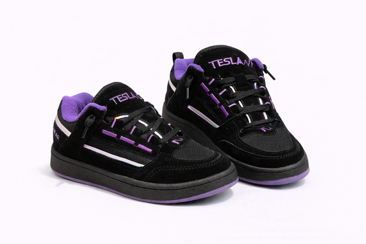 Tênis Casual VELLOR Tesla Coil Black & White – Camurça Premium, Bordado Reflect e Conforto Esportivo