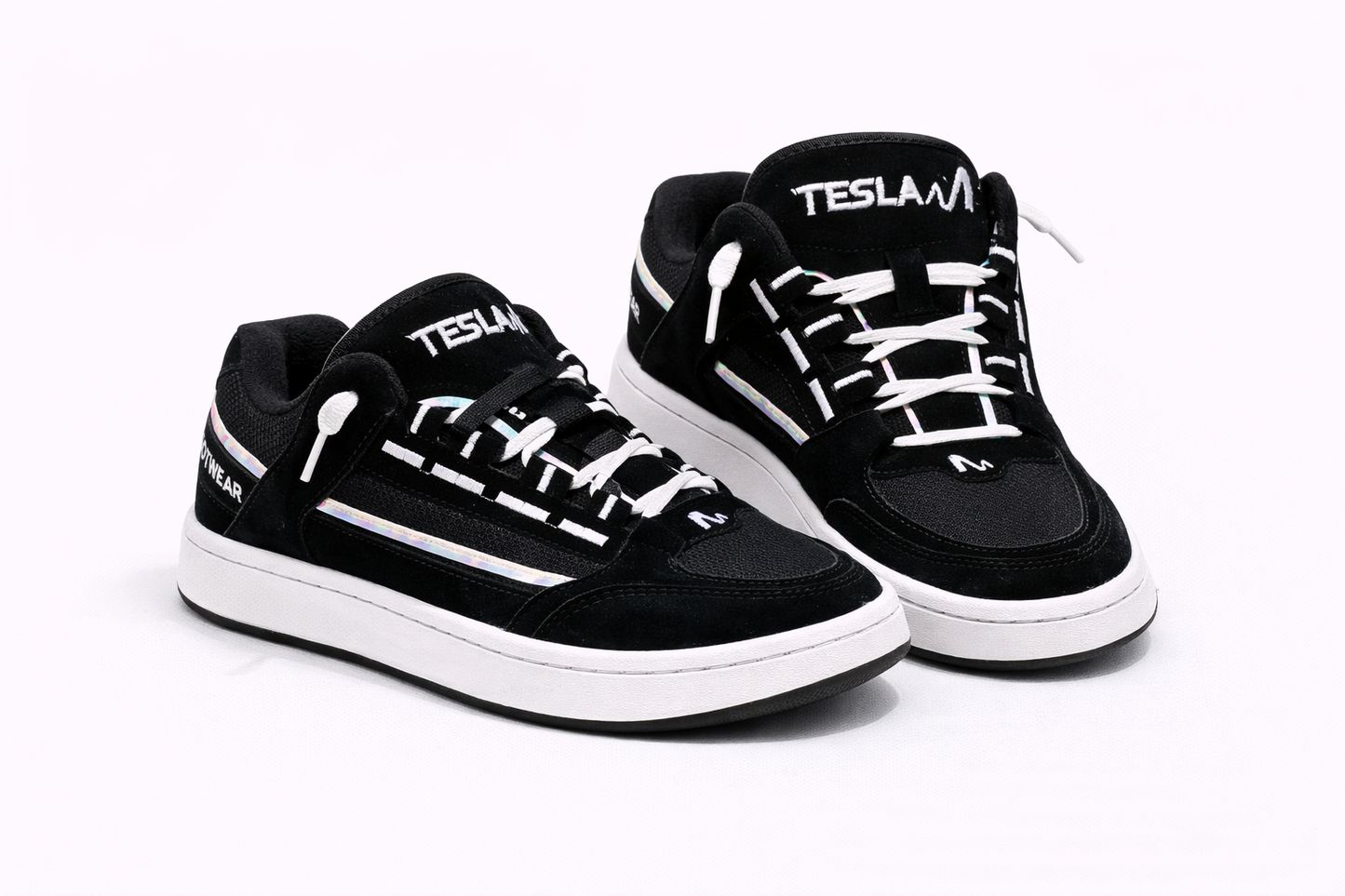 Tênis Casual VELLOR Tesla Coil Black & White – Camurça Premium, Bordado Reflect e Conforto Esportivo