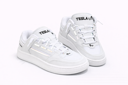 Tênis Casual VELLOR Tesla Coil Black & White – Camurça Premium, Bordado Reflect e Conforto Esportivo