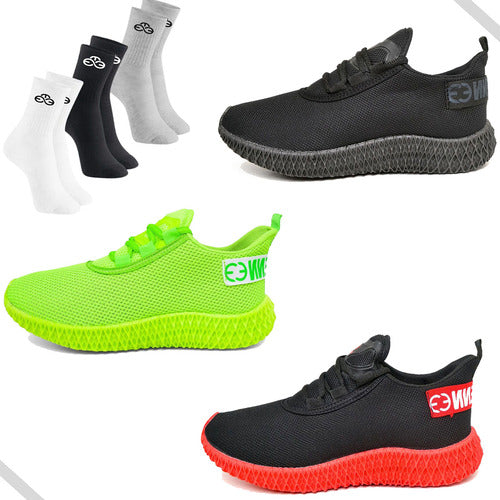 Kit 3 Tênis De Corrida Confortavel Shoes Leve Fast + Meia