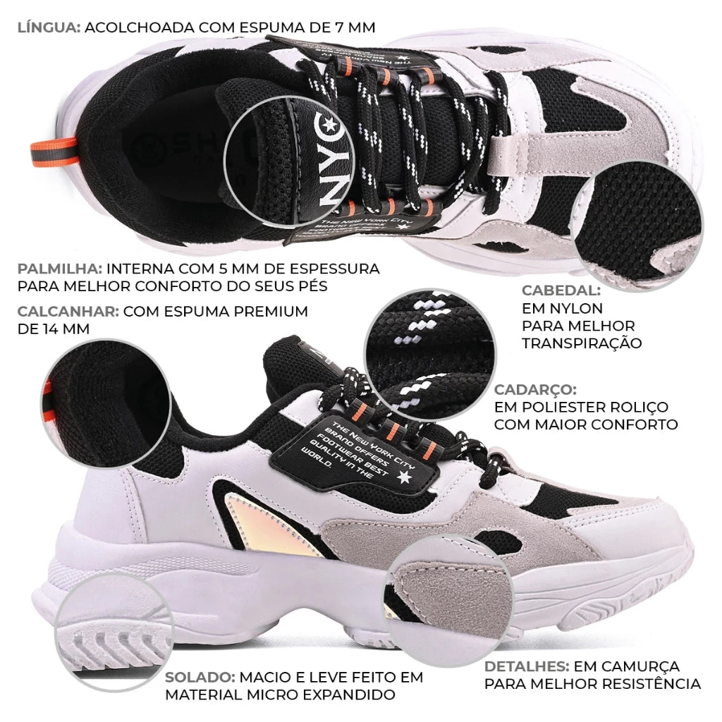 Tênis Casual Conforto Premium Vellor NYC Unissex – Estilo Moderno para o Dia a Dia
