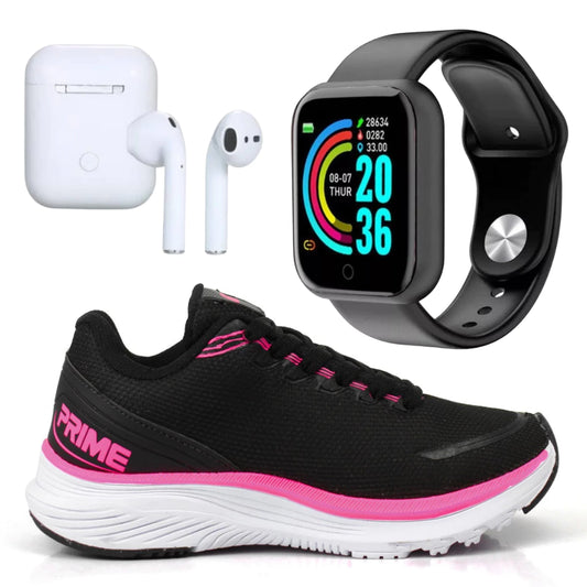 Kit VELLOR Feminino Performance – Tênis Leve + Fone Bluetooth + Smartwatch