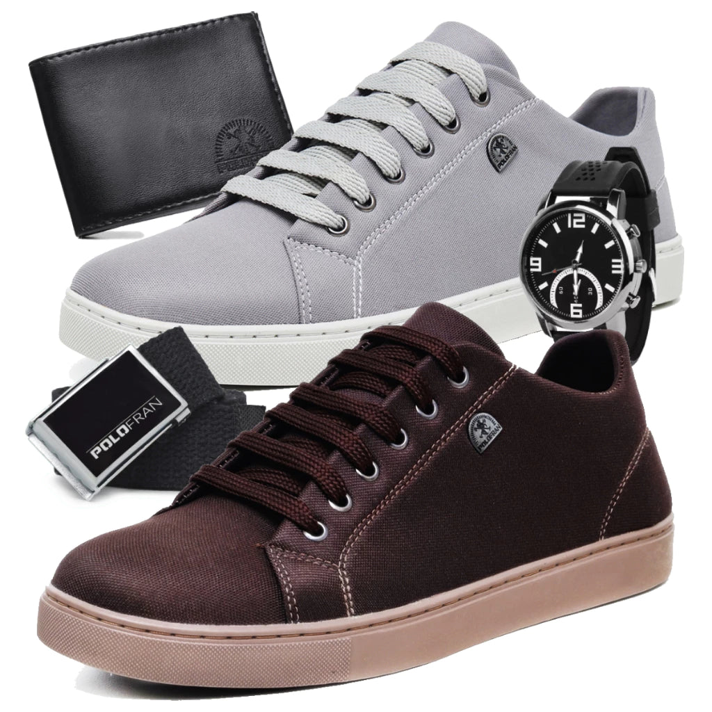 Kit Masculino Completo | Vellor com 2 Tênis Casuais + Relógio + Carteira + Cinto