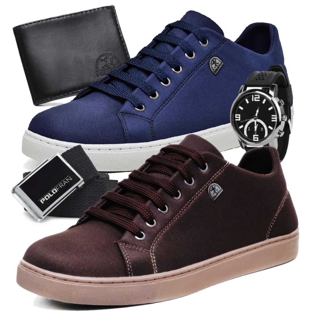 Kit Masculino Completo | Vellor com 2 Tênis Casuais + Relógio + Carteira + Cinto